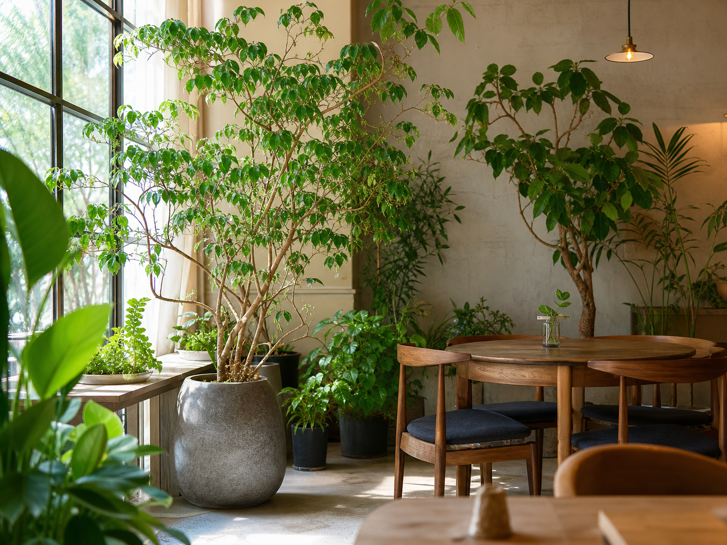 室内に観葉植物を配置した空間づくりの施工イメージ